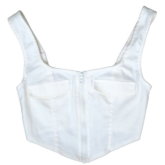 Beige Botany Corset Top Sleeveless Square Neck Crop Top Zip Front White Sz Small - Picture 1 of 8